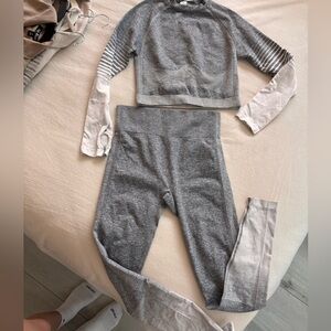 Gray and White Long Sleeve Activewear Set